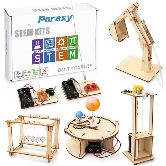 5 Set STEM Kits, Wooden Building Kits, Assembly 3D Puzzles, Science